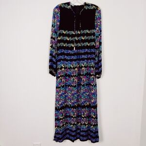 Bagiza Black Floral Maxi Dress with Long Sleeves - Size Medium Modest Butterfly